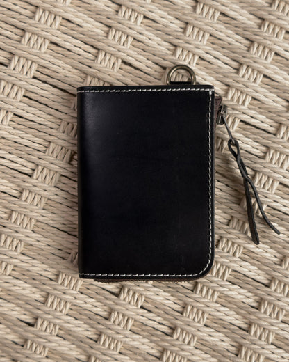 กระเป๋าสตางค์สั้นซิป หนังฟอกฝาดแท้ สี Obsidian Black Bagspace