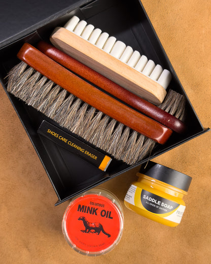 ชุดดูแลเครื่องหนังครบชุด Saddle Soap Mink Oil และเซตแปรงขนม้า Bagspace