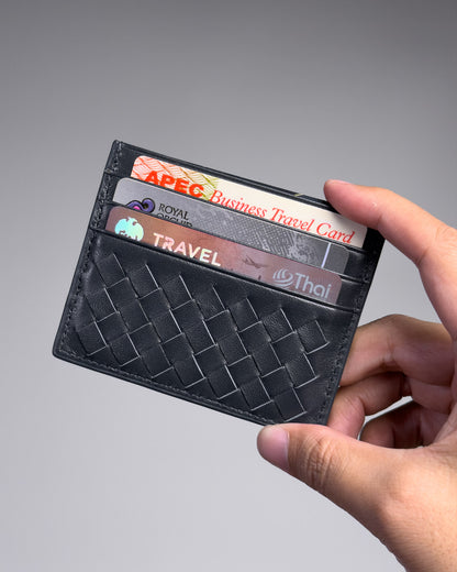 ใส่บัตรในซองใส่บัตรหนังสาน สีน้ำเงิน
