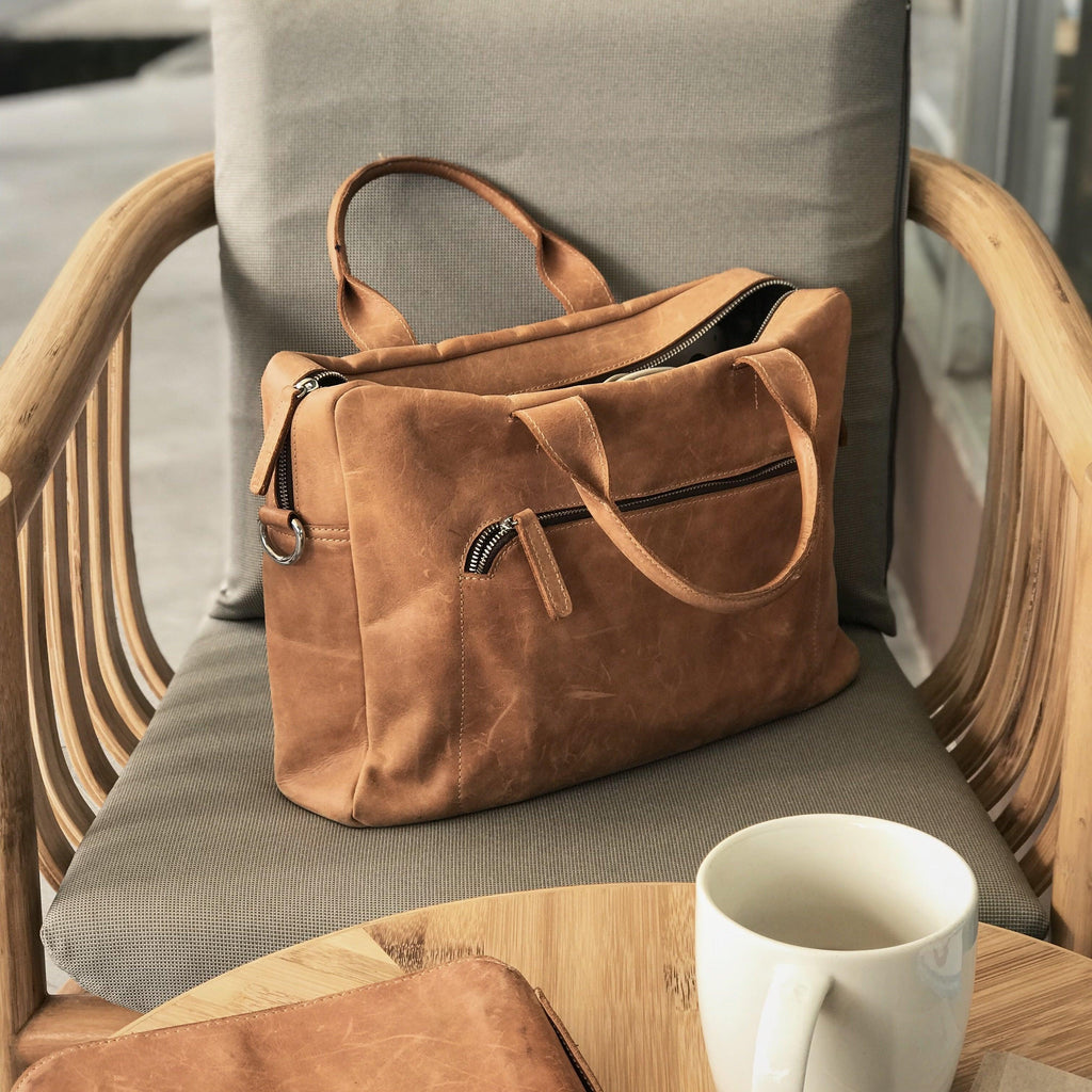 DB94 | Laptop Bag (Premium Light Aniline Leather) - Bagspace